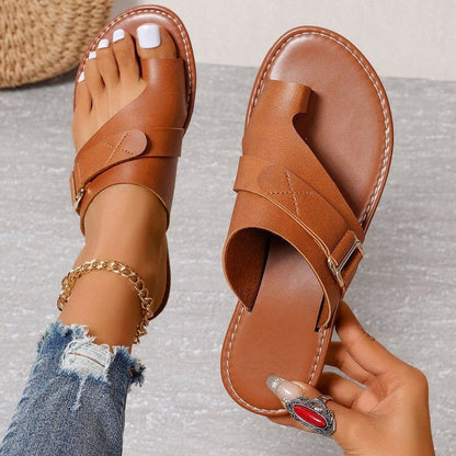 Élise - Sandales Orthopédiques Plates Femme Chic avec Boucle et Anneau Orteil
