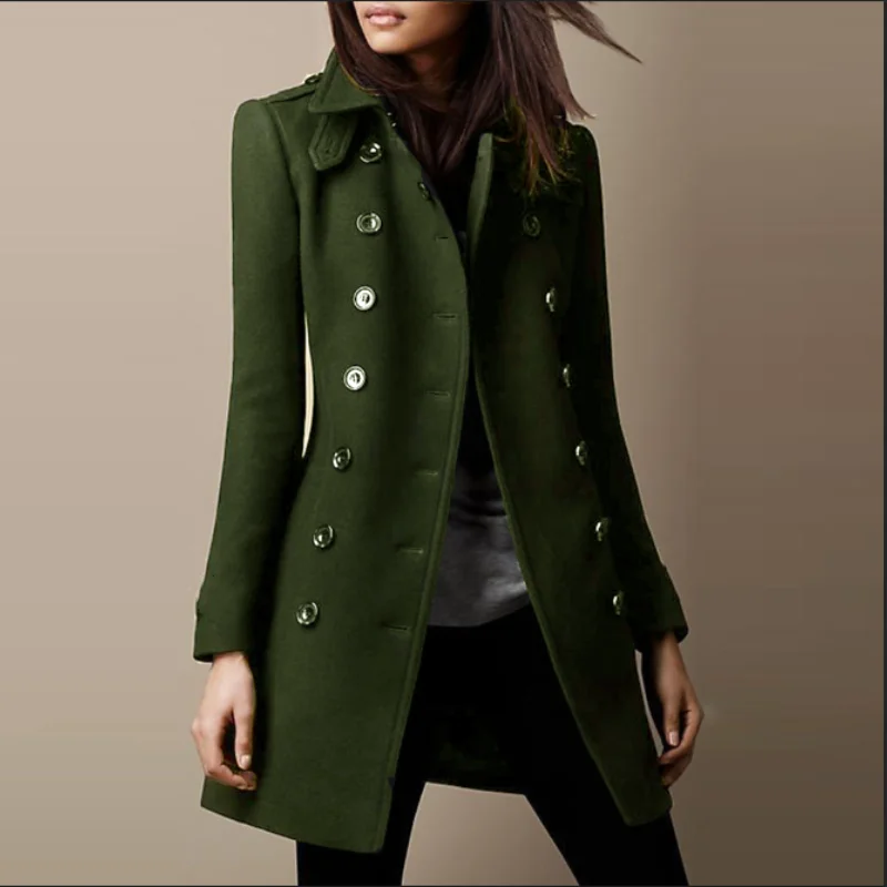 Élise - Veste Femme Longue et Décontractée pour l'Hiver avec Double Boutonnage