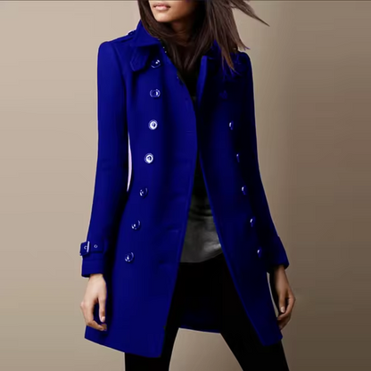 Élise - Veste Femme Longue et Décontractée pour l'Hiver avec Double Boutonnage