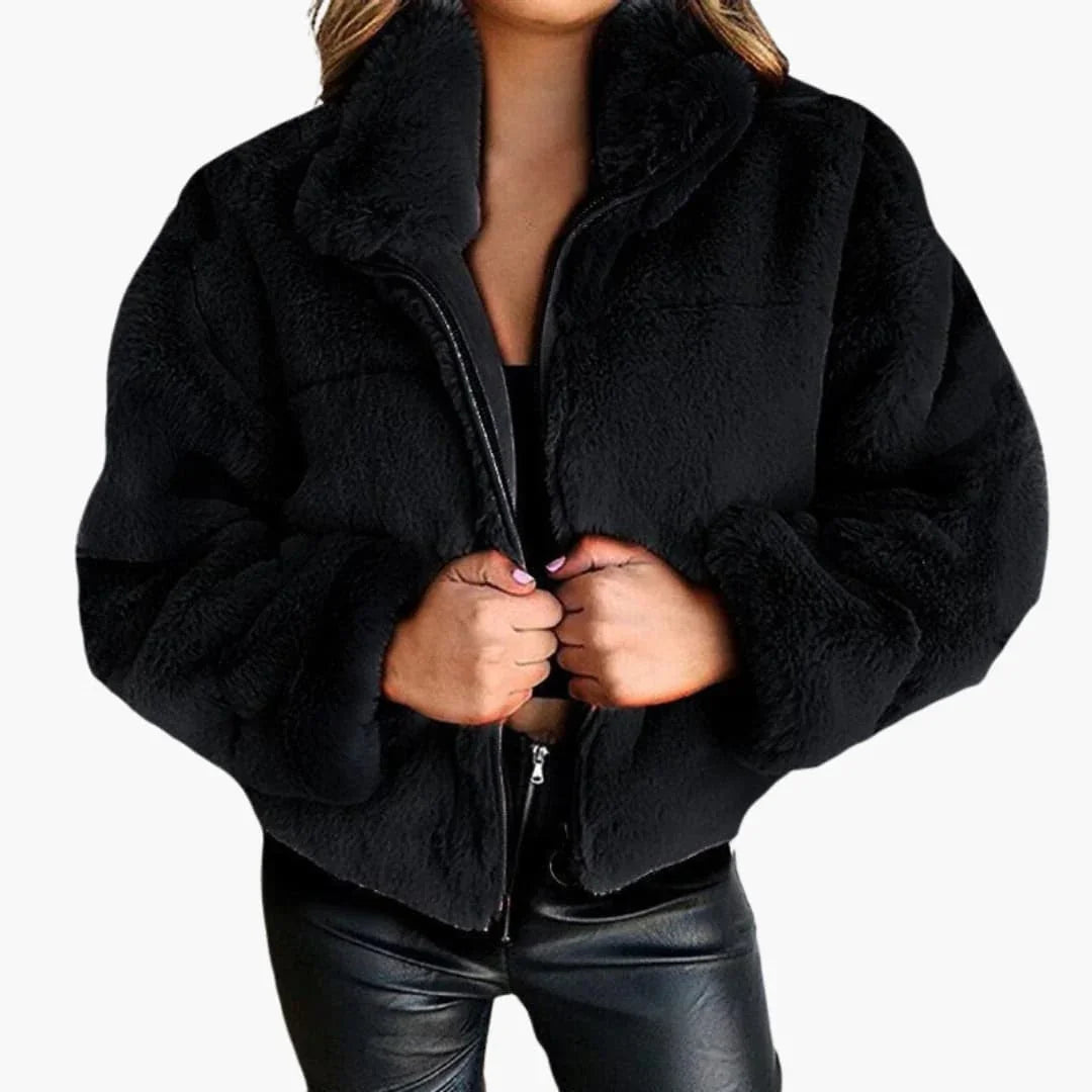 Élise - Veste d’hiver femme oversize courte zippée douce et chaude
