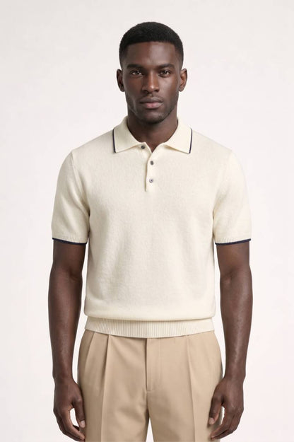 Polo Homme - Maille Tricotée avec Col Contrasté | Classique — Crème